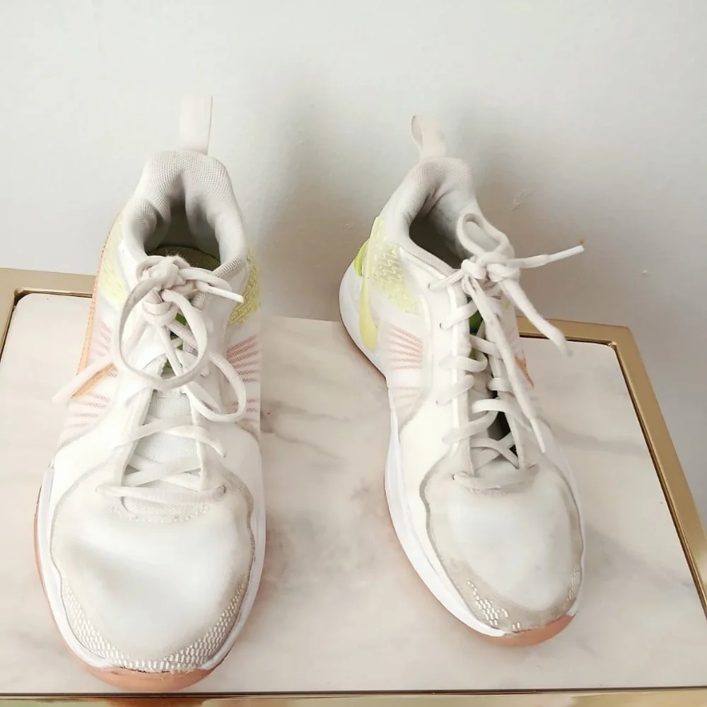 Nike Peach & Neon Accent White Running Shoes Size 4Y